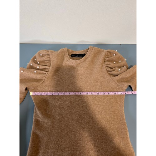 Pomander Place Tuckernuck pearl puff sleeve sweater size XS tan crew neck - Picture 7 of 8