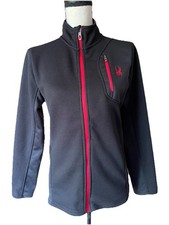 Spyder Jacket Youth Boys L Black Red Full Zip Fleece Lined Casual 14/16