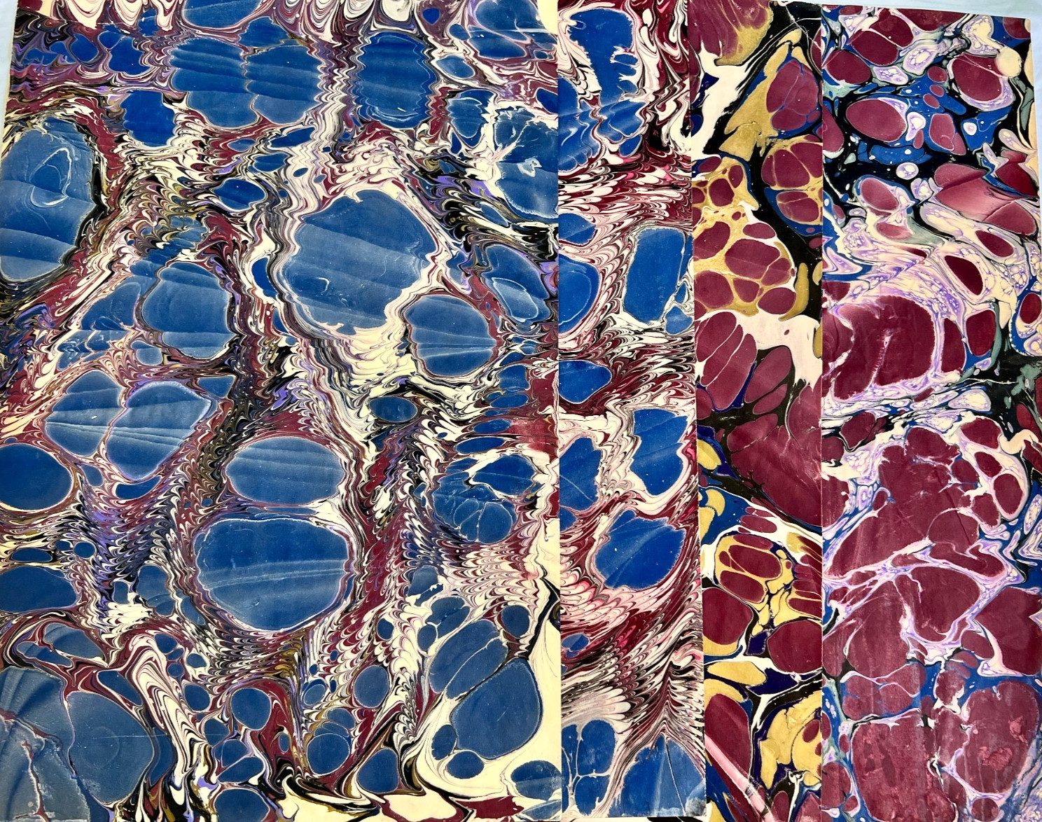 Lot of 4 Hand Marbled Paper Sheets 19" x 12.5", Bookbinding, Crafts, Art