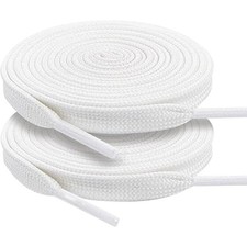 White Flat Shoe Laces Durable Polyester with Anti Break Tips for Sneakers Hats