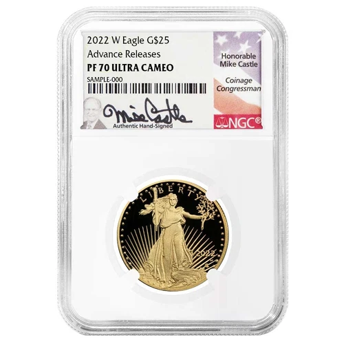 2022-W $25 1/2-oz Proof American Gold Eagle NGC PF70 AR Mike Castle Signature...