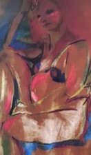 Retrato de mujer embarazada con impresión pastel sobre papel fotográfico. 8x10