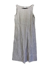 J. Jill Gray White Striped Woven 100% Linen Shift A-Line Midi Dress Sz M