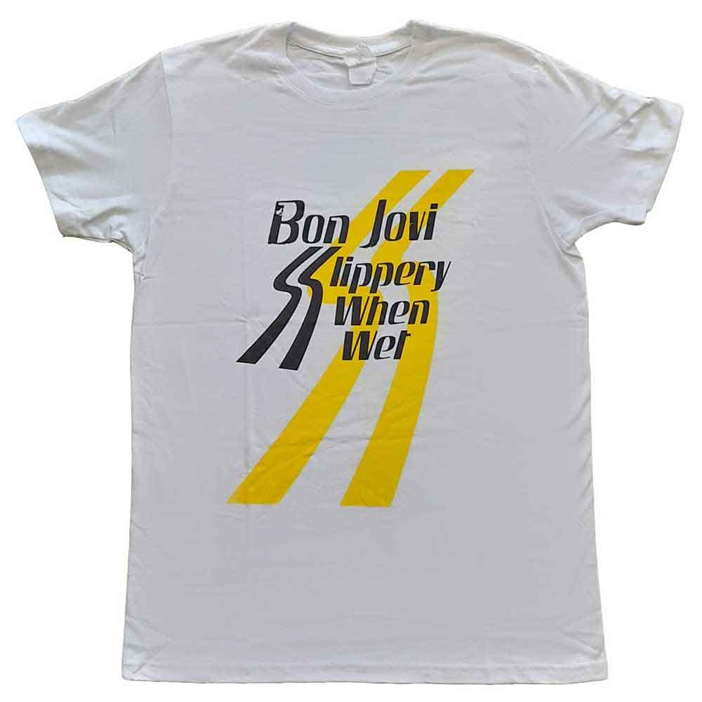 Bon Jovi T Shirt Slippery When Wet Band Logo Official Mens White L