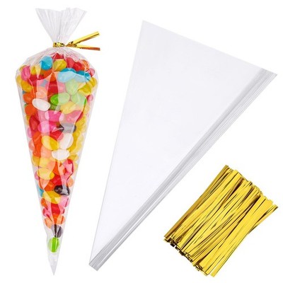 Awpeye 100PCS Clear Cone Shaped Treat Bags - 1 sheet (Pack of 100), 