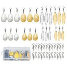 48pcs Assorted Size Metal Spinner Lure 0.8x2.5cm 1.5x0.467cm Yellow White