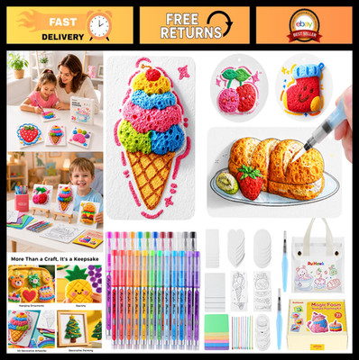 3D Magic Foam Painting Kit - 75 Pcs Puff Paint Set, Auto-Flow Markers & Texture