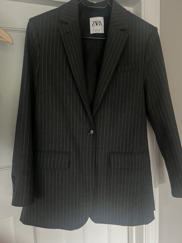 ZARA Oversized Pinstripe Blazer Dark Grey & matching waistcoat fitted Size XS - Picture 3 of 11