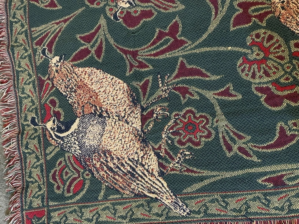 Двустороннее плед из тканого хлопка ~ перепела на цветочном гобелене ~68x44"" - Изображение 2 из 4