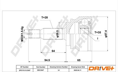 Dr!ve+ Gelenksatz Antriebswelle DP2110.10.3047 M22X1,5 für PEUGEOT 4007 4008 HDi