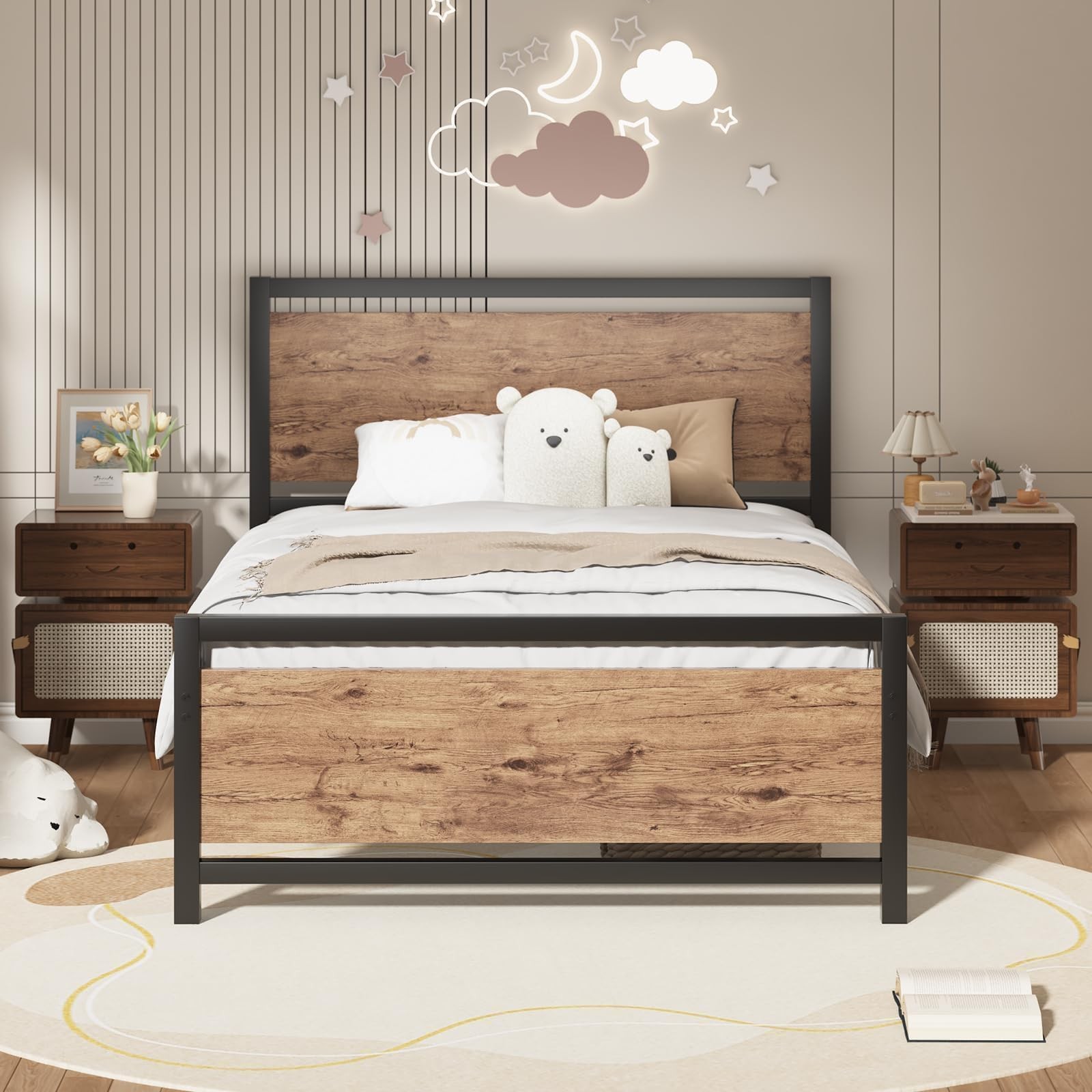 S With Headboard Industrial Style Twin Bed Frame With Storage