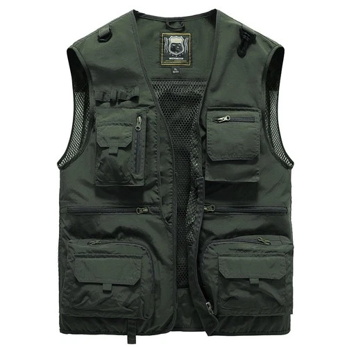 Mens 14 Pocket Tactical Vest Fishing Hiking Photography Mesh Cargo Army Green L video thumbnail