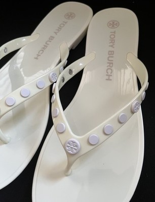NWOB Tory Burch Perfect Ivory Studded Jelly Flip Flops Thongs