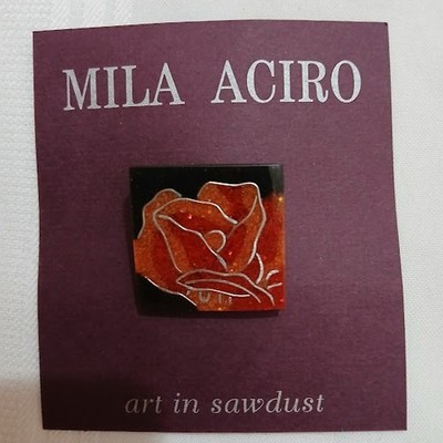 Mila Aciro Art In Sawdust Inlay Rose Glitter inlay Pin Brooch New On Card