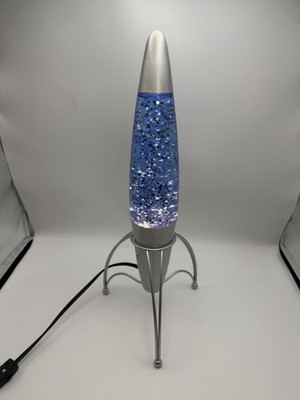 Rocket Glitter Lamp Blue Silver Space Ship Accent Light Tested Working 17.75 
