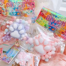 Handmade Flocking Cat's Paw Stress Relief Squishy Toy Mochi Slow Rebound New