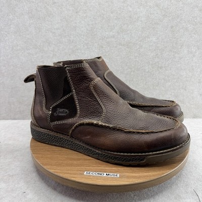 Justin Legacy Sun Oak Chelsea Boots Mens Size 10 Brown Leather Moc Toe Ankle 282