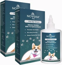 NOVEHA Pet Ear Drops with 1% Hydrocortisone | 60ml (Pack of 2), Clear 