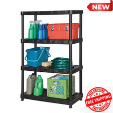 4 Tier Resin Garage Shelving Unit Sturdy Storage Shelf Rack 600lbs Capacity NEW