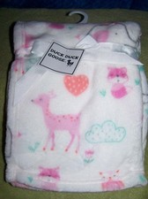 Duck Duck Goose White with Whimsical Animals Blanket 30" x 40" NWT