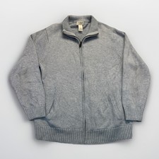 L.L. Bean Cardigan Sweater Mens L Tall Cotton Knit Full Zip Grey 258719