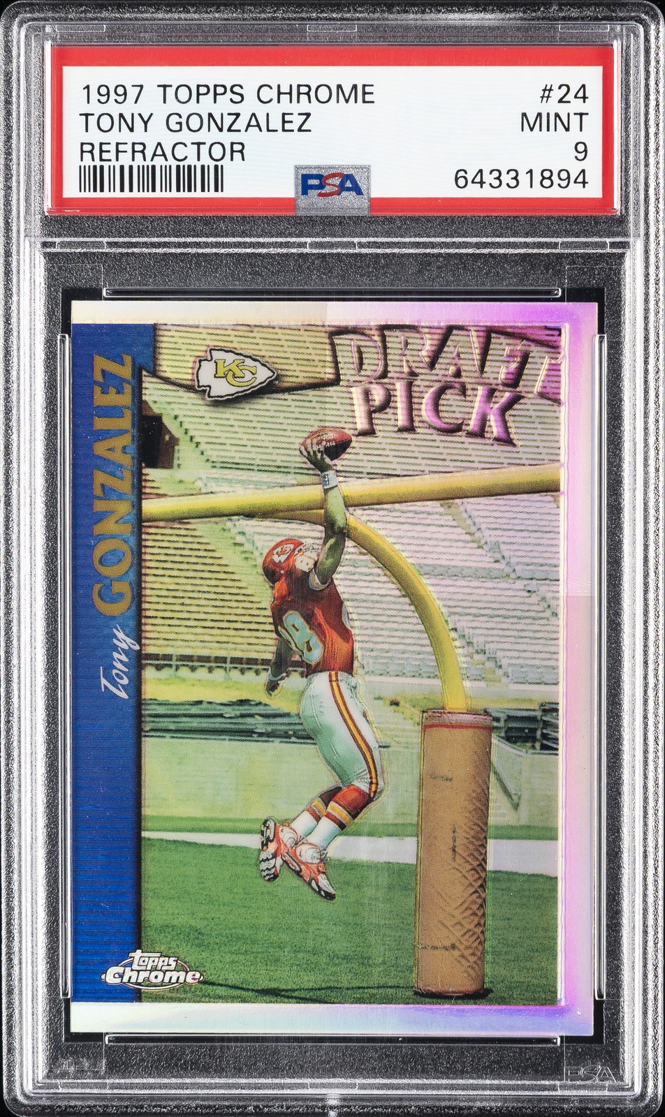 1997 TOPPS CHROME REFRACTOR #24 TONY GONZALEZ ROOKIE RC PSA 9