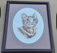 Vintage Framed Orange Cat Needlepoint Art