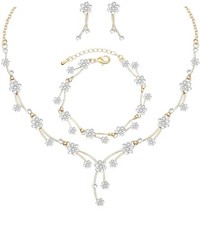 Cute Leaf Vine Flower-Shaped Necklace Earrings Sets white crystal-gold tone