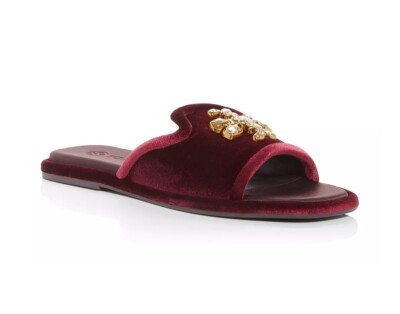 NIB Tory Burch Jeweled Velvet Slide Bordeaux Red US 10 $348 AUTHENTIC