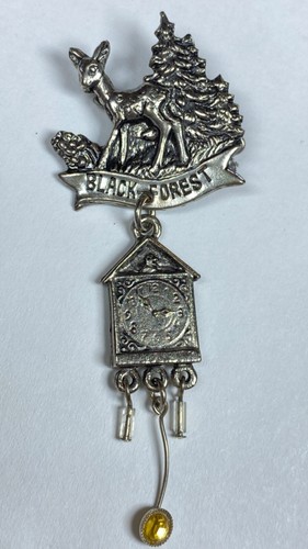 Black Forest Vintage Silver Tone Souvenir Pin Cuckoo Clock - Picture 8 of 8