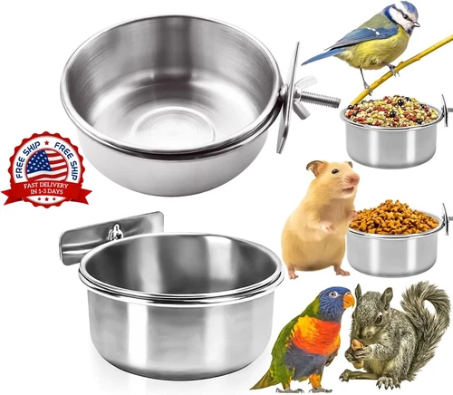 Paquete de 2 comederos y vasos para pájaros, platos de agua y comida para loros