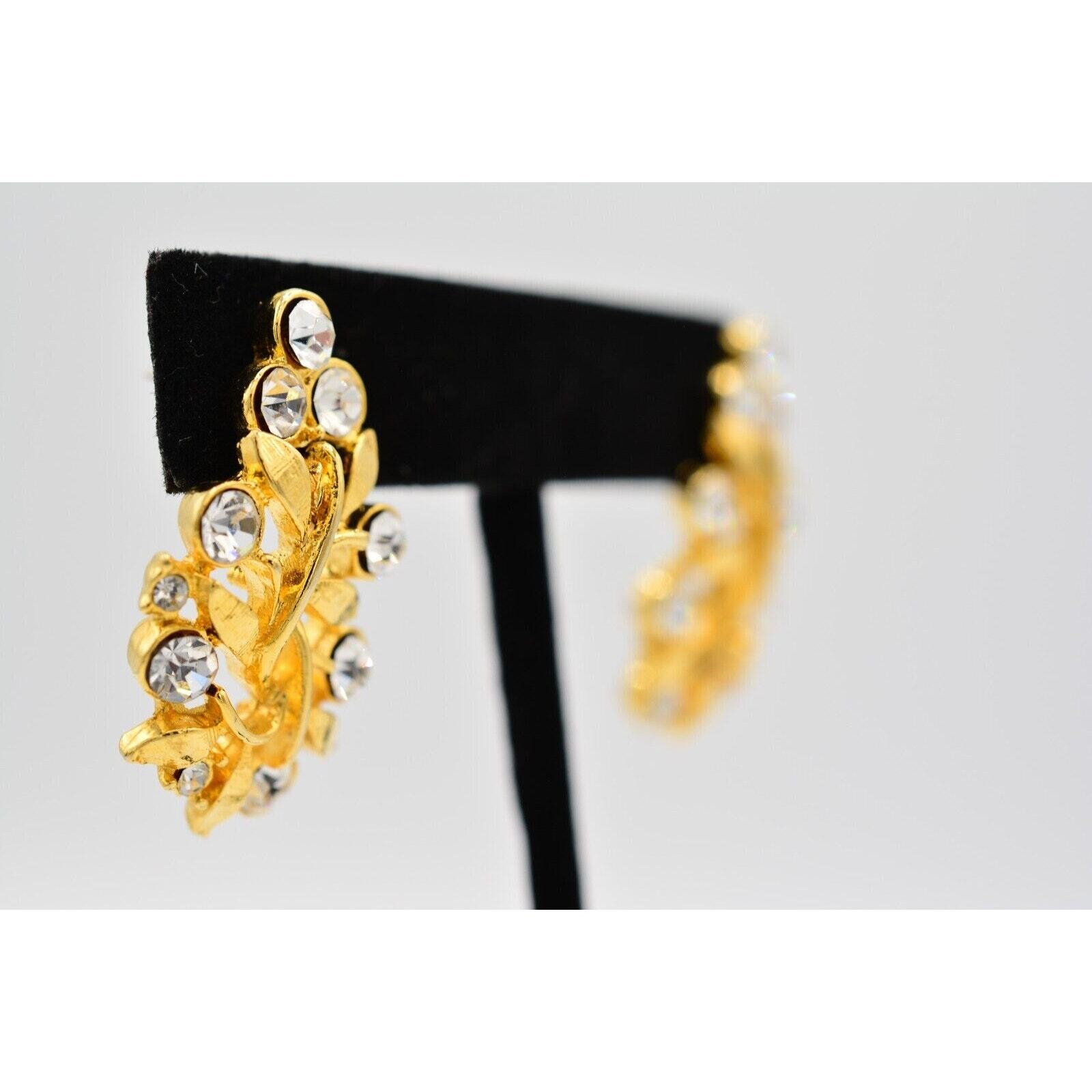 Vintage Crystal Leaf Earrings Dangle Rhinestone S… - image 4