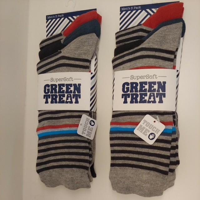Green Treat Supersoft Soft Touch Socks Mens 3 Pack Size 812 Stripes