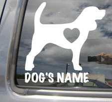 Beagle Dogs Heart Love - Custom Text Puppy Car Window Vinyl Decal Sticker 01106