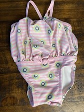 Cat  Jack Baby Girls Swimsuit Size 3-6 M Pink Tutu Lined Striped w/ Kiwi Print