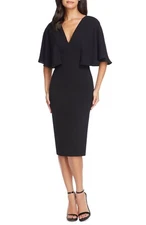 DRESS the POPULATION Black LOUISA Butterfly Sleeve Crepe Cocktail LBD L = 8/10