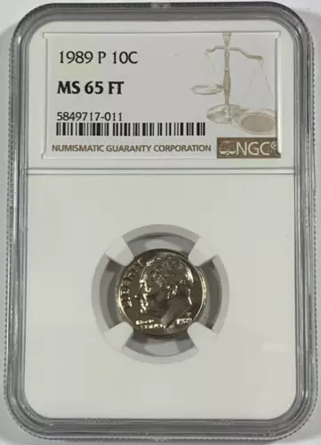 1989-P NGC MS65 FT (Full Torch) Roosevelt Dime
