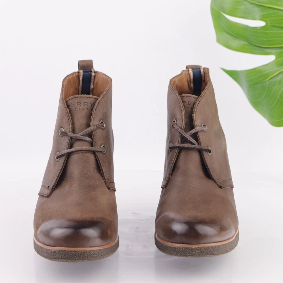 Bota Sperry Harlow para mujer talla 10 tacón de cuña con cordones cuero marrón botín bohemio Foto 3 de 4