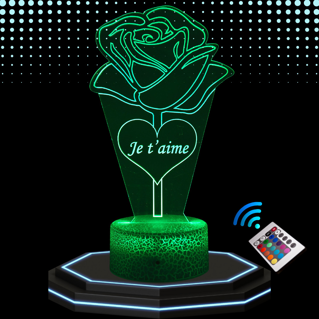 Lampe de Chevet 3D Rose Éternelle LED Veilleuse Multicolore 16 Couleurs Cadeau Anniversaire