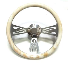 Ez-GO Golf 14" Marble Custom Half Wrap Flame Steering Wheel w/ Horn & Adapter