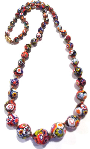VTG Estate VENETIAN MURANO MORETTI MILLEFIORI GLASS GRADUATED BEAD NECKLACE