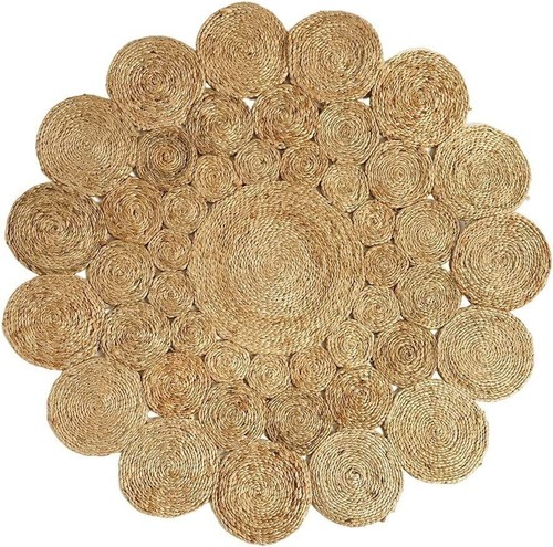 Carpet 100% Natural Jute Round Rug Braided Reversible Home Decor Scallop Rug Mat - Picture 3 of 8