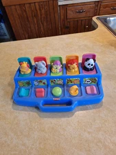 Playskool Vintage 1995 Poppin' Pals Pop Up Jungle Animals Activity Toy Blue