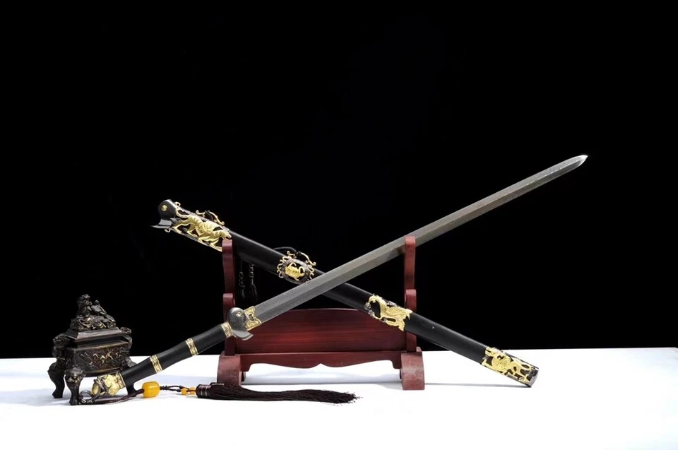 Handmade Chinese Kung Fu Sword Sharp Damascus Blade Wushu Tai Chi Jian Full Tang - Image 3 of 4