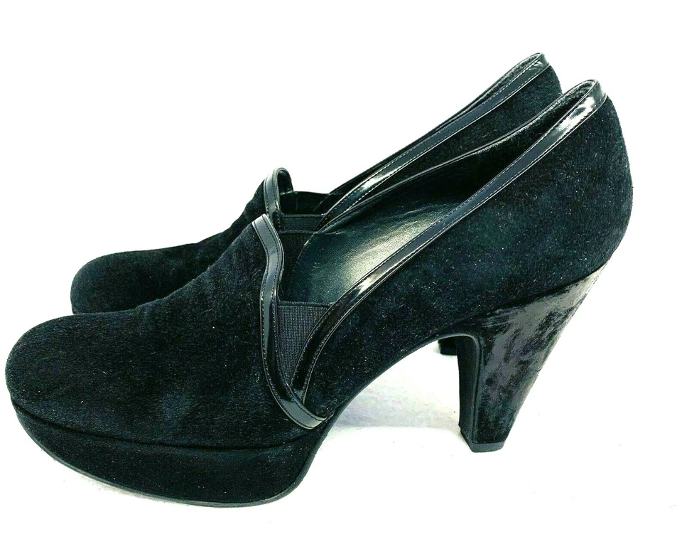 Stuart Weitzman Womens Black Suede Pumps Distressed Heels size 7.5 Narrow - Image 3 of 4