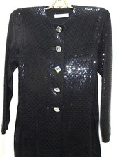 St John Paillette Covered Long Vented Jacket with Huge Crystal Buttons Sz P