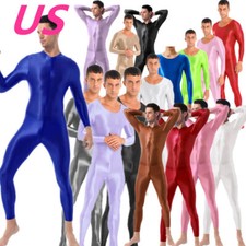 Men's Jumpsuit One Piece Catsuit Shiny Oil Long Sleeves Unitard Bodystockings