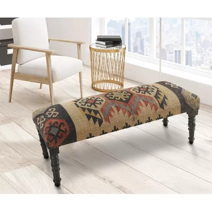 Kilim Bench Wool Jute Ethnic in Multi Colour Blaine Ottoman Rustic kilim Bench