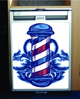 Waeco CRX50 / Dometic Vinyl Fridge Sticker Wrap Print - Barber Shop