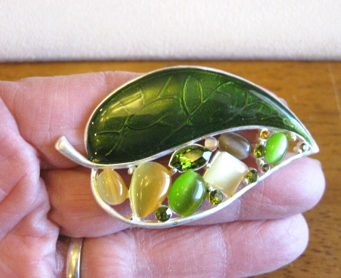 Exceptionally Nice Leaf Pin Brooch / Guilloche En… - image 2